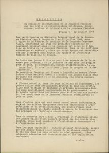 Resolution du Seminaire International de la Jeunesse Feminine sur les droits et revendications politiques, economiques, sociaux et culturels de la jeunesse feminine