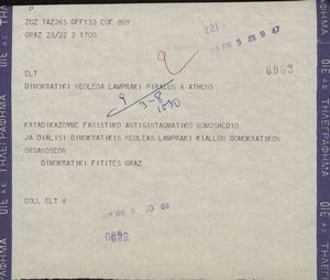 Τηλεγράφημα Δημοκρατικών φοιτητών του Γκρατς προς τη ΔΝΛ