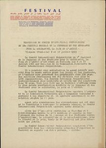 Resolution du Comite International Preparatoire du IXe Festival Mondial de la Jeunesse et des Etudiants pour la Solidarite, la Paix et l Amitie