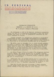 Information introductive presentee a la Reunion du C.I.P. le 9 juillet a Tampere (Finlande)