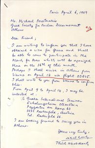 Επιστολή του Thich Nhat-Hahn προς τον Μιχάλη Περιστεράκη