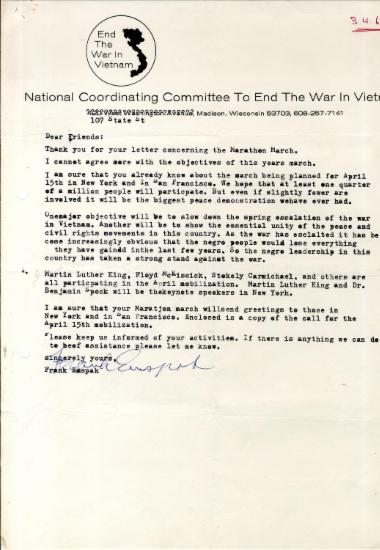 Επιστολή της National Coordinating Committee to End the War in Vietnam