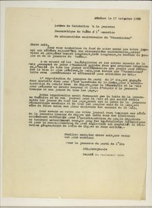 Lettre de Salutation a la jeunesse Democratique de Suede a l occasion du cinquantieme anniversaire de Stormklokan