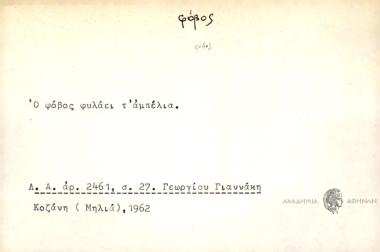 Ο φόβος φυλάει τ' αμπέλια.