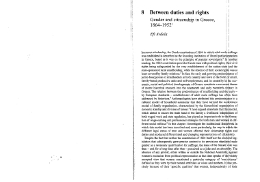 Between duties and rights :  gender and citizenship in Greece, 1864-1952 /  Efi Avdela.