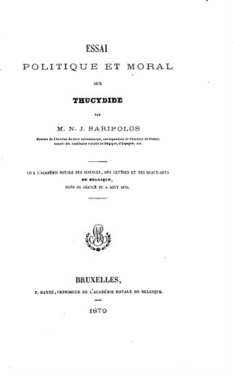 Essai politique et moral sur Thucydide / Par m. N. J. Saripolos.