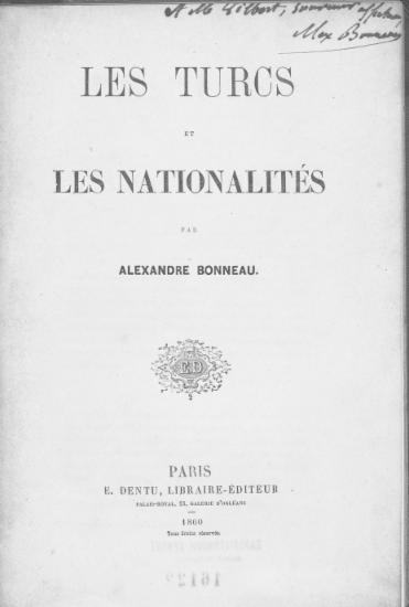 Les Turcs et les nationalites / par Alexandre Bonneau.