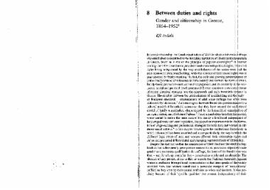 Between duties and rights : gender and citizenship in Greece, 1864-1952 / Efi Avdela.
