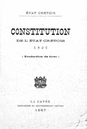 Constitution de l'État Crétois 1907 / Etat Cretois.