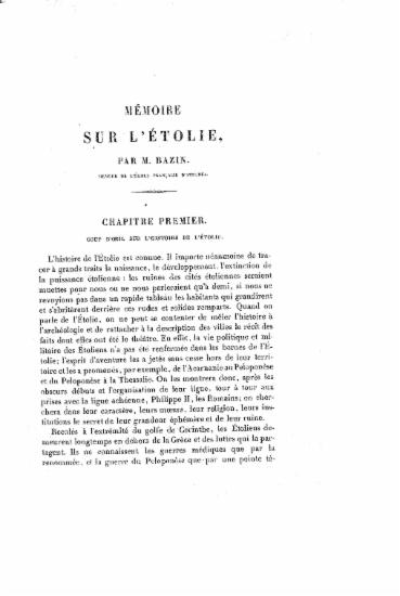 Memoire sur l' Étolie /  par m. Bazin membre de l' Ecole Francais d' Athenes.
