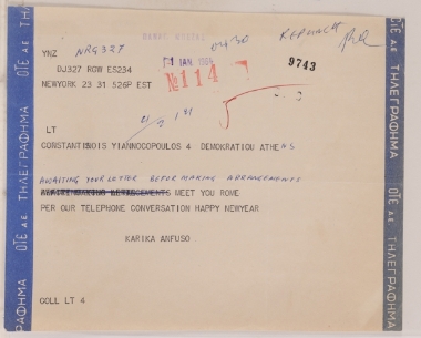 Telegram from New York with greetings