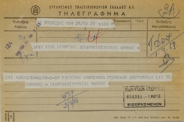 Telegram from the agricultural director of Preveza