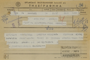 Τηλεγράφημα του γεωργοδιευθυντή Χαλκίδας