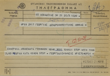 Telegram from the agricultural director of Livadia