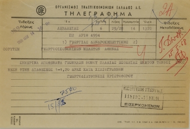Telegram from the agricultural director of Livadia