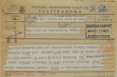 Τηλεγράφημα του γεωργοδιευθυντή Πύργου