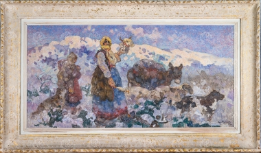 Χωρικές με όνο,πρόβατα και σκυλιά
