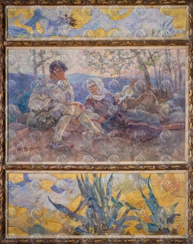 Νέος, γερόντισσα,λουλούδια, πουλιά