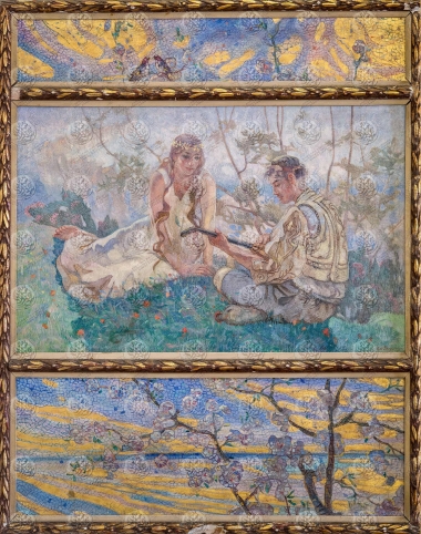 Νέος, κόρη, λουλούδια, πουλιά