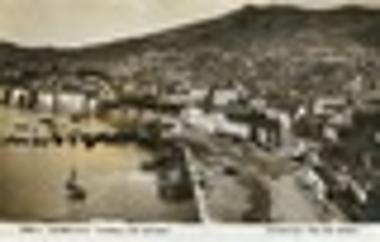 Panoramic view of Kavala center with the old harbor and the coastal warehouses.