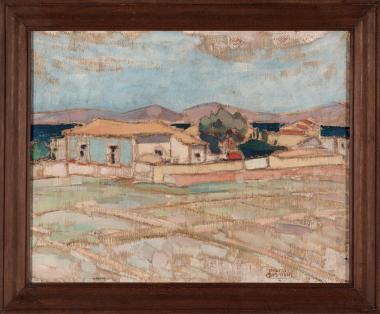 Landscape, houses, old market