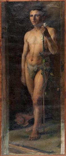 Study of nude teenager holding laurel