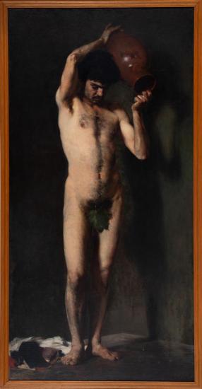 Γυμνό ανδρικό με φύλλο συκής και στάμνα