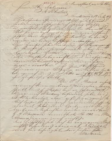 Letter sent by Schröder, B. H. & Co. to Schliemann, Heinrich, 1849