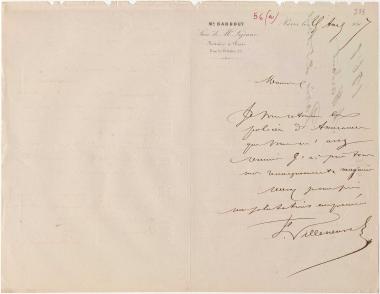 Letter sent by Villeneuve, F.   to Schliemann, Heinrich, 1867