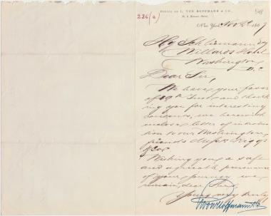 Letter sent by Hoffmann, L. & Co. to Schliemann, Heinrich, 1867