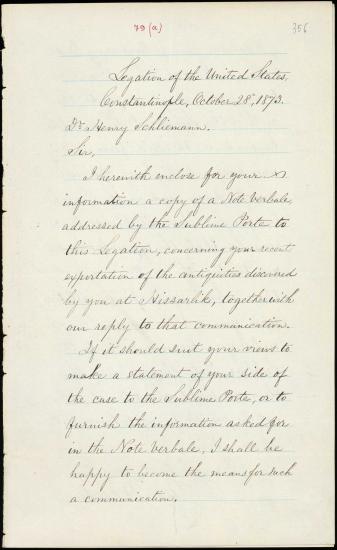 Letter sent by Boker, G. H. to Schliemann, Heinrich, 1873