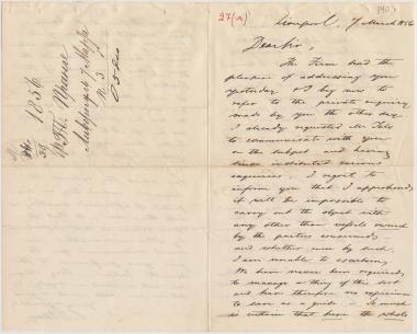 Letter sent by Prange, J. to Schliemann, Heinrich, 1856