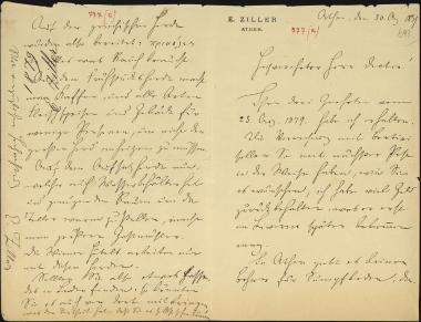 Letter sent by Ziller, Ernst to Schliemann, Heinrich, 1879