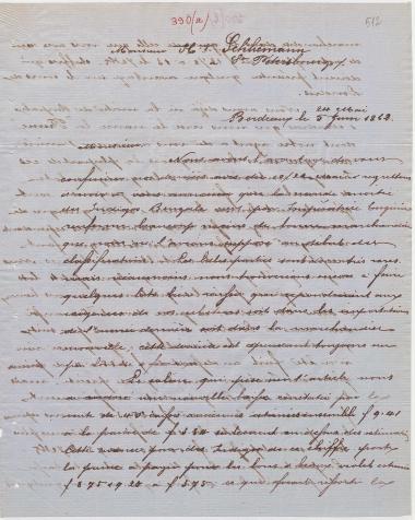 Letter sent by Roussanne & Michaelsen to Schliemann, Heinrich, 1862