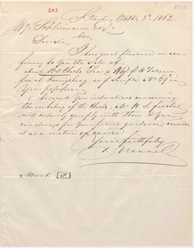 Letter sent by Nouvel, F. to Schliemann, Heinrich, 1862