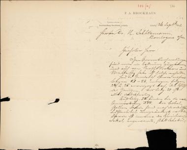Letter sent by Brockhaus, Friedrich Arnold to Schliemann, Heinrich, 1883