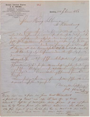 Letter sent by Günzburg, J. E. to Schliemann, Heinrich, 1863
