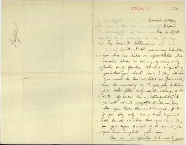 Letter sent by Sayce, Archibald Henry to Schliemann, Heinrich, 1883
