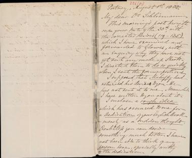 Letter sent by Smith, Philip to Schliemann, Heinrich, 1883