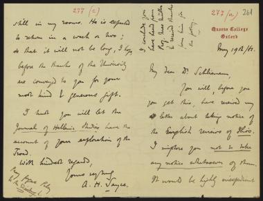 Letter sent by Sayce, Archibald Henry to Schliemann, Heinrich, 1881