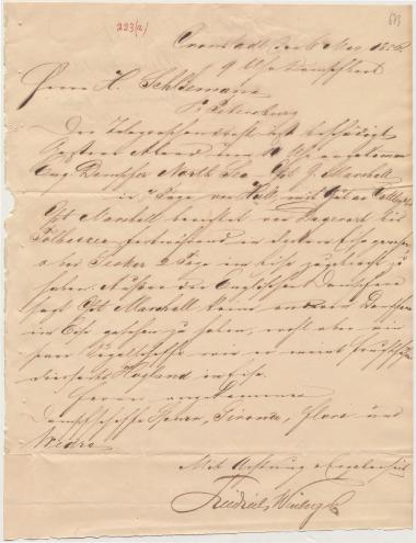 Letter sent by Winberg, Friedrich & Co. to Schliemann, Heinrich, 1856