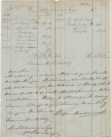 Letter sent by Belfour Ellah Rainals & Co. to Schliemann, Heinrich, 1849