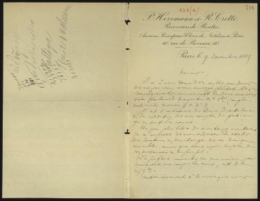 Letter sent by Hermann, P. to Schliemann, Heinrich, 1885