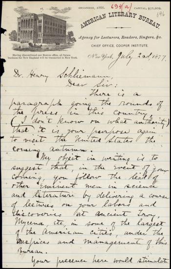 Letter sent by Mumford, Charles to Schliemann, Heinrich, 1877