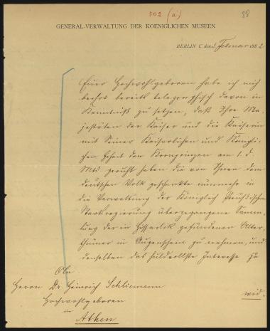 Letter sent by Schöne, Richard to Schliemann, Heinrich, 1882