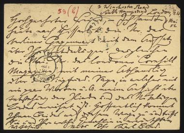 Letter sent by Blind, Karl to Schliemann, Heinrich, 1882