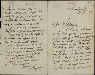 Letter sent by Fergusson, James to Schliemann, Heinrich, 1878