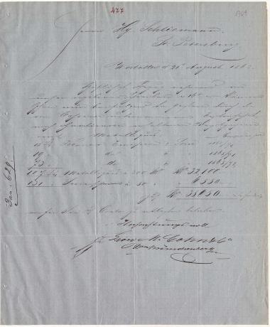 Letter sent by Cohn, Lion M. & Co. to Schliemann, Heinrich, 1863