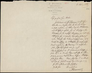 Letter sent by Reinwald, C. to Schliemann, Heinrich, 1885
