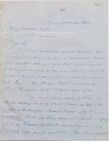 Letter sent by Mason, James to Schliemann, Heinrich, 1854